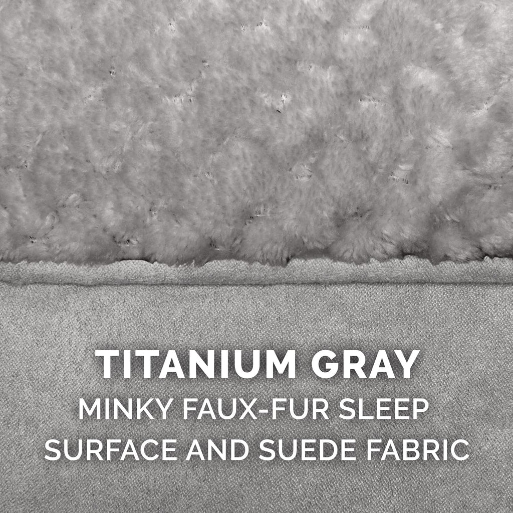 Pet Bed for Dogs and Cats - Plush Minky Faux Fur and Suede Pillow Top Cushion Mattress Egg Crate Orthopedic Dog Bed, Removable Machine Washable Cover - Titanium Gray, Medium