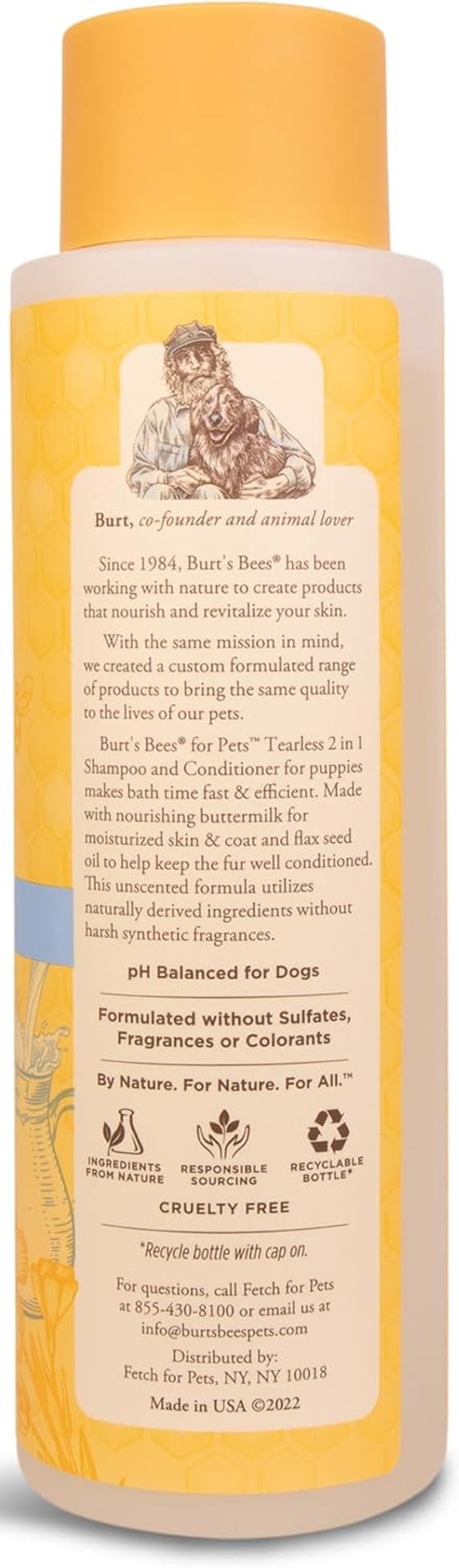 Puppies Natural Tearless 2 in 1 Shampoo and Conditioner | Made with Buttermilk and Linseed Oil | Best Tearless Puppy Shampoo for Gentle Skin and Coat | Made in USA, 16 Oz