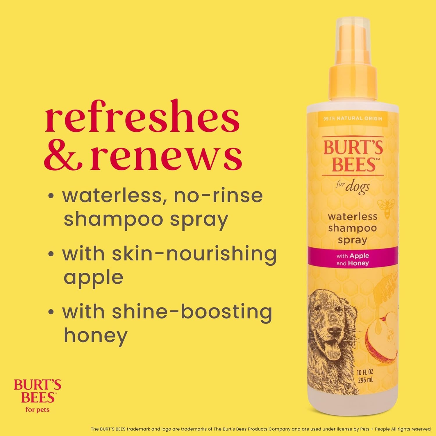 Burt'S Bees for Dogs Natural Waterless Shampoo Spray for Dogs, Apple and Honey Waterless Shampoo Spray, Dogs Shampoo, Dog Bathing Supplies, Dog Wash, Dog Grooming Supplies, Dog Spray